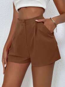 Chiquease Plicated Detail Wide Leg Shorts - Brown - View 4