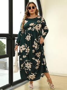 Nemidor 大碼滿版印花連衣裙 - 墨綠色 - 查看 3
