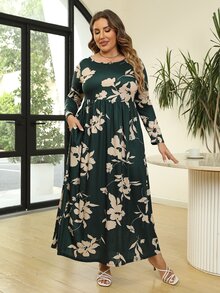 Nemidor 大碼滿版印花連衣裙 - 墨綠色 - 查看 5