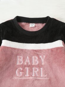 少女字母刺繡拼色法蘭絨套頭衫和褲子 - 彩色 - 查看 5