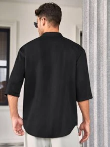 Manfinity Homme Men Solid Notched Neck Shirt - Black - View 2