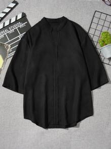 Manfinity Homme Men Solid Notched Neck Shirt - Black - View 4