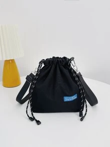 小型時尚拉繩便攜斜背包 - 黑色 - 查看 2