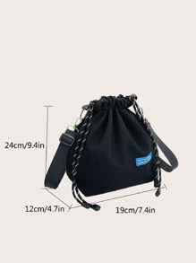 小型時尚拉繩便攜斜背包 - 黑色 - 查看 3