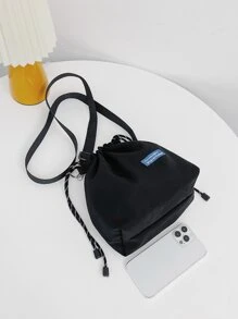 小型時尚拉繩便攜斜背包 - 黑色 - 查看 4