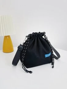 小型時尚拉繩便攜斜背包 - 黑色 - 查看 5