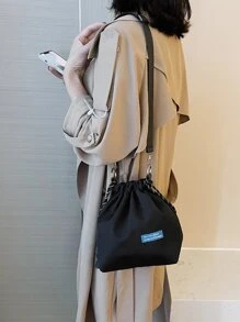 小型時尚拉繩便攜斜背包 - 黑色 - 查看 6