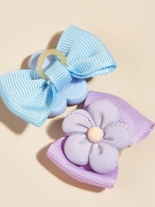 2 piezas Goma de pelo para mascotas de color al azar con diseño floral - Multicolor - Ver 5