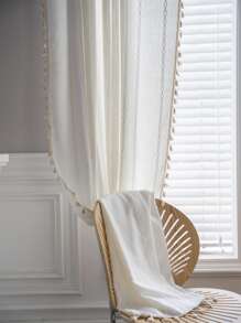 Bubaba 1 件套米色针织提花卧室窗帘，波西米亚风极简主义北欧风格条纹针织遮光窗帘，适用于卧室、餐厅、厨房、客厅、酒店、日常和节日装饰，四季使用 - 米色 - 查看 2