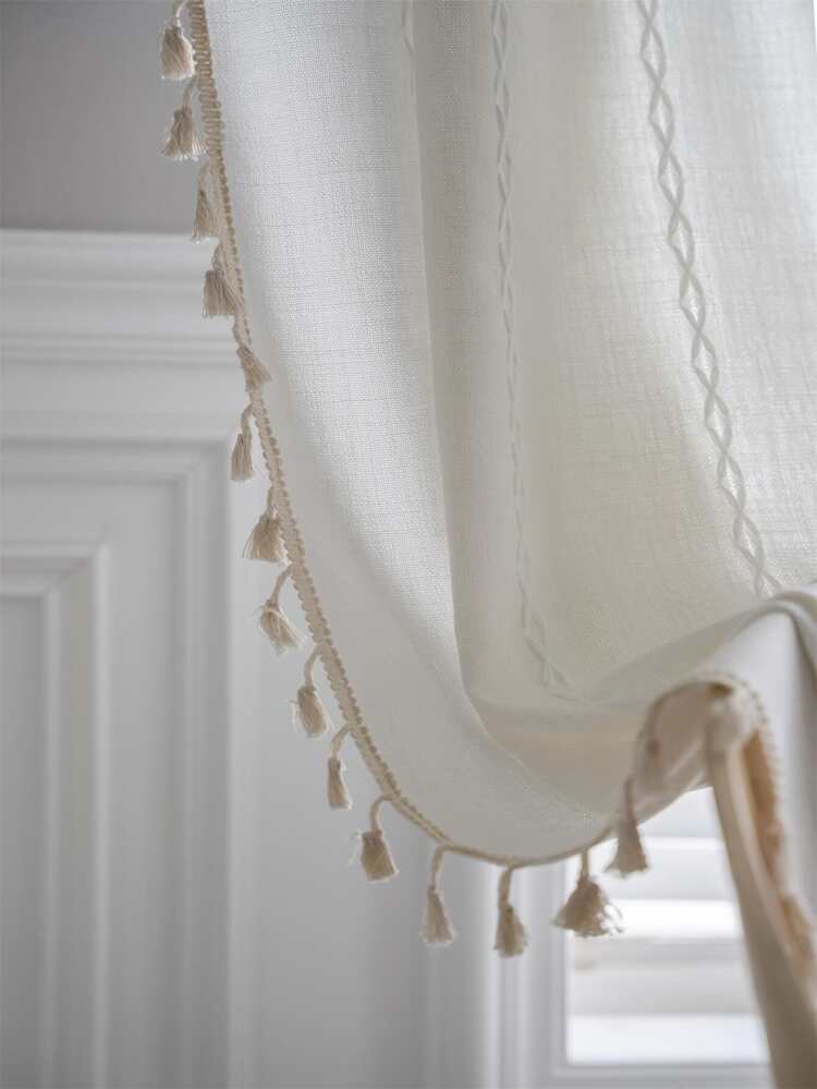 Bubaba 1pc Beige Knitted Jacquard Bedroom Curtain, Boho Minimalist Nordic Style Striped Knitted Blackout Curtain For Bedroom, Dining Room, Kitchen, Living Room, Hotel, Daily & Holiday Decoration, All Season Use