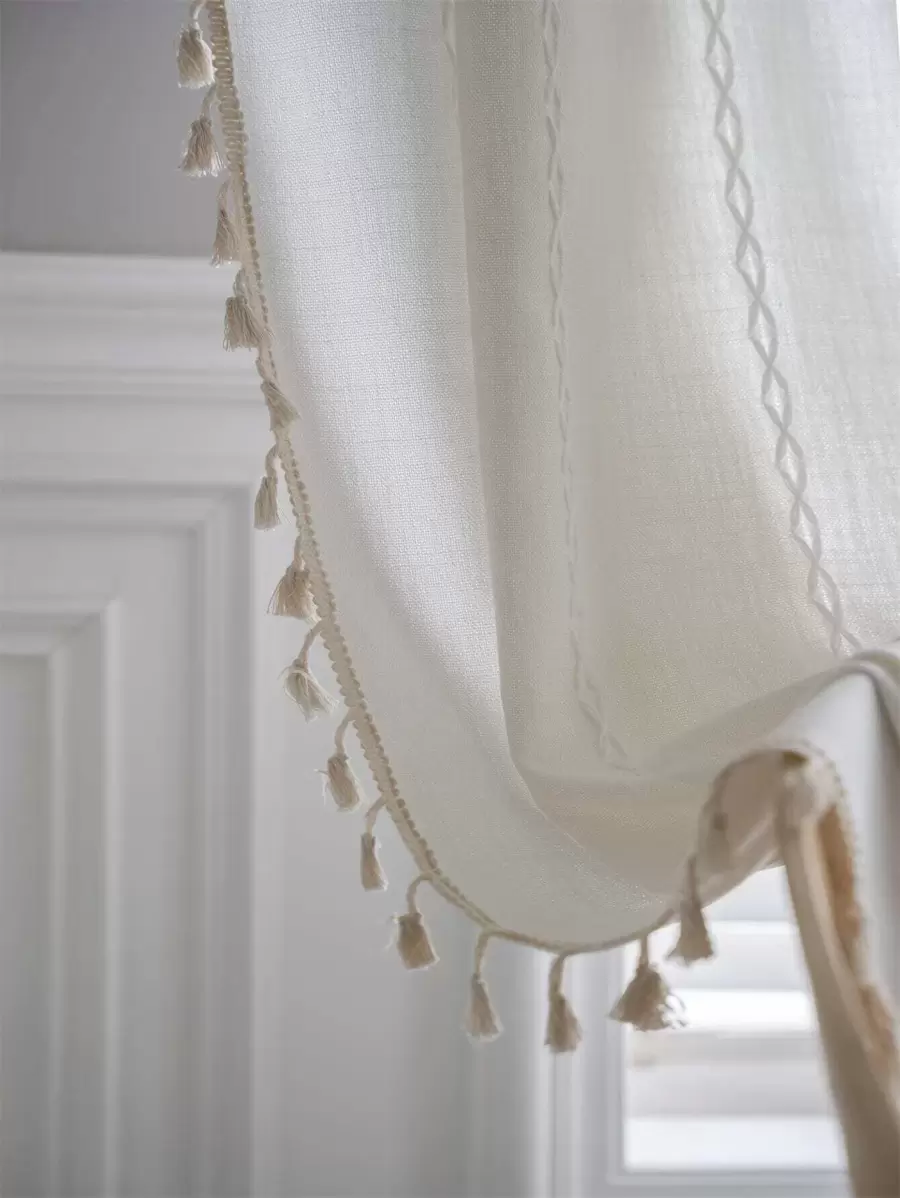 Bubaba 1 件套米色针织提花卧室窗帘，波西米亚风极简主义北欧风格条纹针织遮光窗帘，适用于卧室、餐厅、厨房、客厅、酒店、日常和节日装饰，四季使用 - 米色 - 查看 1