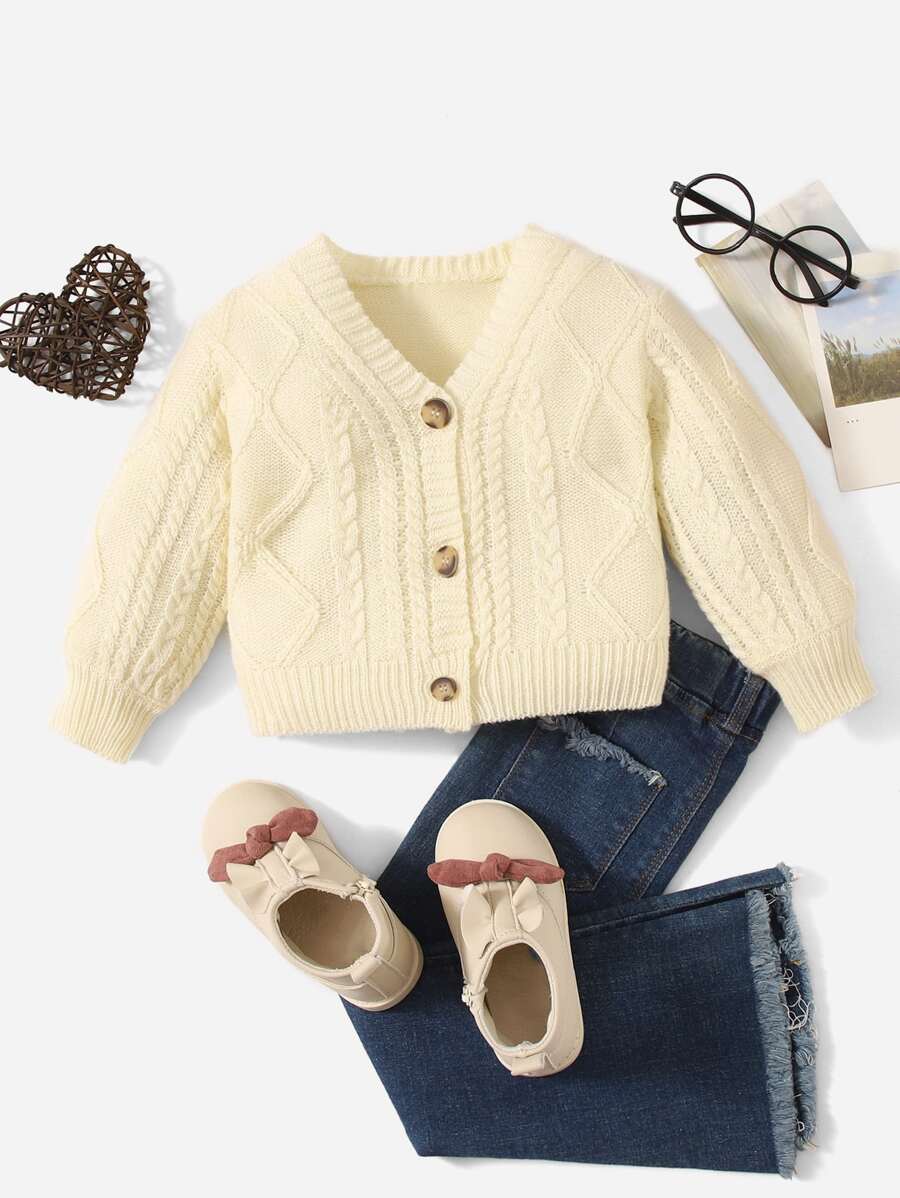 SHEIN Baby Cable Knit Cardigan - Beige - View 1