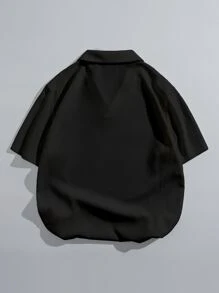 Manfinity Hypemode Hombres Camiseta con bordado de letra de cuello con solapa - Negro - Ver 2