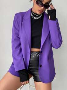 Lapel Neck Flap Detail Blazer - Violet Purple - View 1