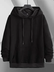 Manfinity Sweatshirt Pria Kolor Kantong Plain Casual - Hitam - View 1