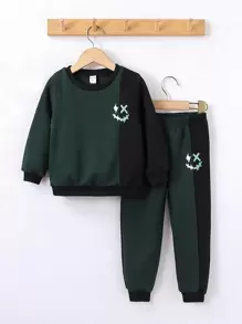 Bộ thời trang bé trai Hoạt hình Khối Màu Giải trí - màu xanh lá - Xem 1