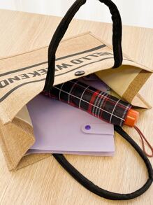 Bolso de yute con estampado de corazón, bolso de regalo de gran capacidad, bolso de compras reutilizable portátil, bufanda delgada con gráfico de letras, bolso de tote, bolso escolar, gran capacidad, portátil, casual clásico, adecuado para adolescentes, mujeres, estudiantes universitarios, trabajadores de cuello blanco, escuela intermedia, escuela secundaria, universidad, vacaciones, playa - Caqui - Ver 6