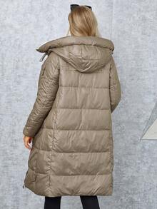 GASMAN Zipper Front Hooded Padded Coat - Mocha Brown - View 2