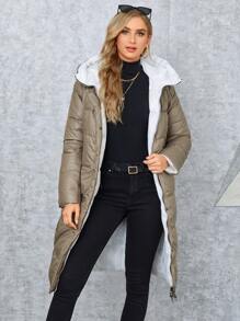 GASMAN Zipper Front Hooded Padded Coat - Mocha Brown - View 4