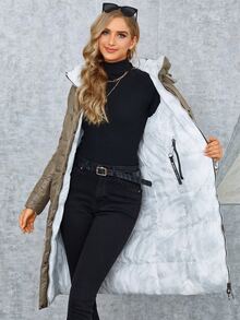 GASMAN Zipper Front Hooded Padded Coat - Mocha Brown - View 5