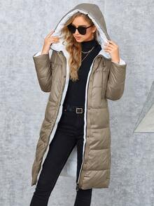 GASMAN Zipper Front Hooded Padded Coat - Mocha Brown - View 6