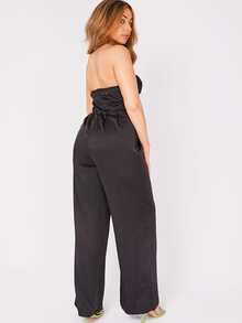 UNIQUE21 Contrast Mesh Bustier Tube Wide Leg Jumpsuit - Black - View 3