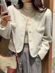 DAZY Damskie Płaszcze Guziki z przodu Prosty Casual - Beżowy - Zobacz 1