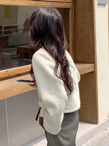 DAZY Damskie Płaszcze Guziki z przodu Prosty Casual - Beżowy - Zobacz 2