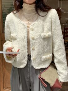 DAZY Damskie Płaszcze Guziki z przodu Prosty Casual - Beżowy - Zobacz 3