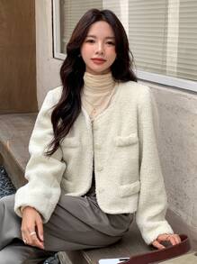 DAZY Damskie Płaszcze Guziki z przodu Prosty Casual - Beżowy - Zobacz 6