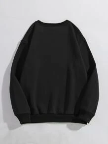 ROMWE Goth Heart & Letter Graphic Thermal Pullover - Black - View 2