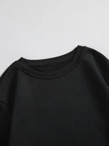 ROMWE Goth Heart & Letter Graphic Thermal Pullover - Black - View 3