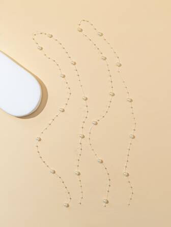 2件套仿珍珠装饰波西米亚风发带，适合假日和日常出行，派对金色头饰，嘉年华头饰，发链，发饰，发藤链，学校用品，珍珠发饰，女士珠宝，婚礼