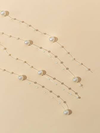 2件套仿珍珠装饰波西米亚风发带，适合假日和日常出行，派对金色头饰，嘉年华头饰，发链，发饰，发藤链，学校用品，珍珠发饰，女士珠宝，婚礼