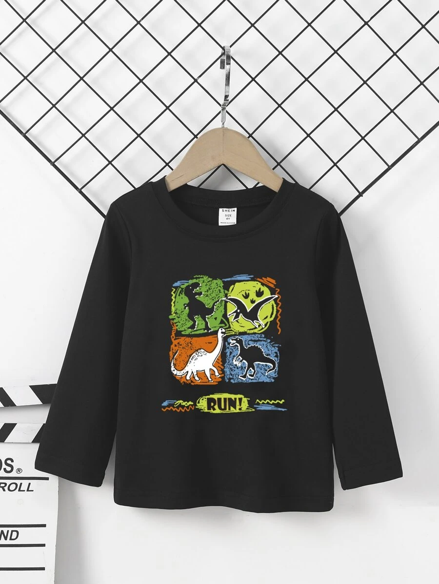 Tops con trai lớn Hoạt hình Lá thư Giải trí - màu đen - Xem 1