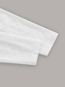 方領羊腿袖網眼刺繡連衣裙 - 白色 - 查看 3