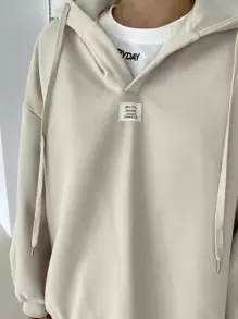 DAZY Hoodie Chi tiết được vá Thả vai Dây rút - Màu be - Xem 6