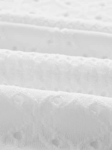 方領羊腿袖網眼刺繡連衣裙 - 白色 - 查看 4