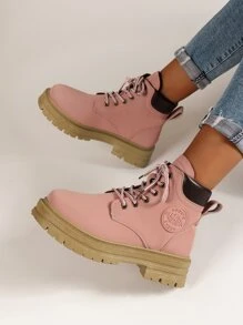 Lace-up Front Combat Boots - Pink - View 3