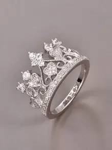 Cubic Zirconia Heart Decor Ring - Silver - View 2