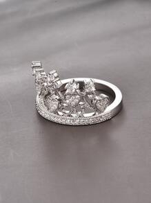 Cubic Zirconia Heart Decor Ring - Silver - View 3