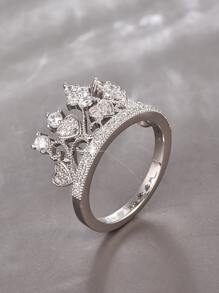 Cubic Zirconia Heart Decor Ring - Silver - View 4