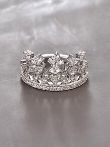 Cubic Zirconia Heart Decor Ring - Silver - View 5