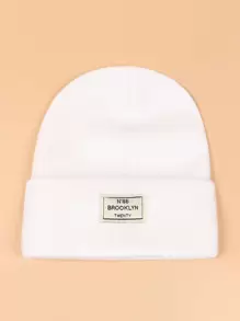 Letter Graphic Beanie - White - View 1