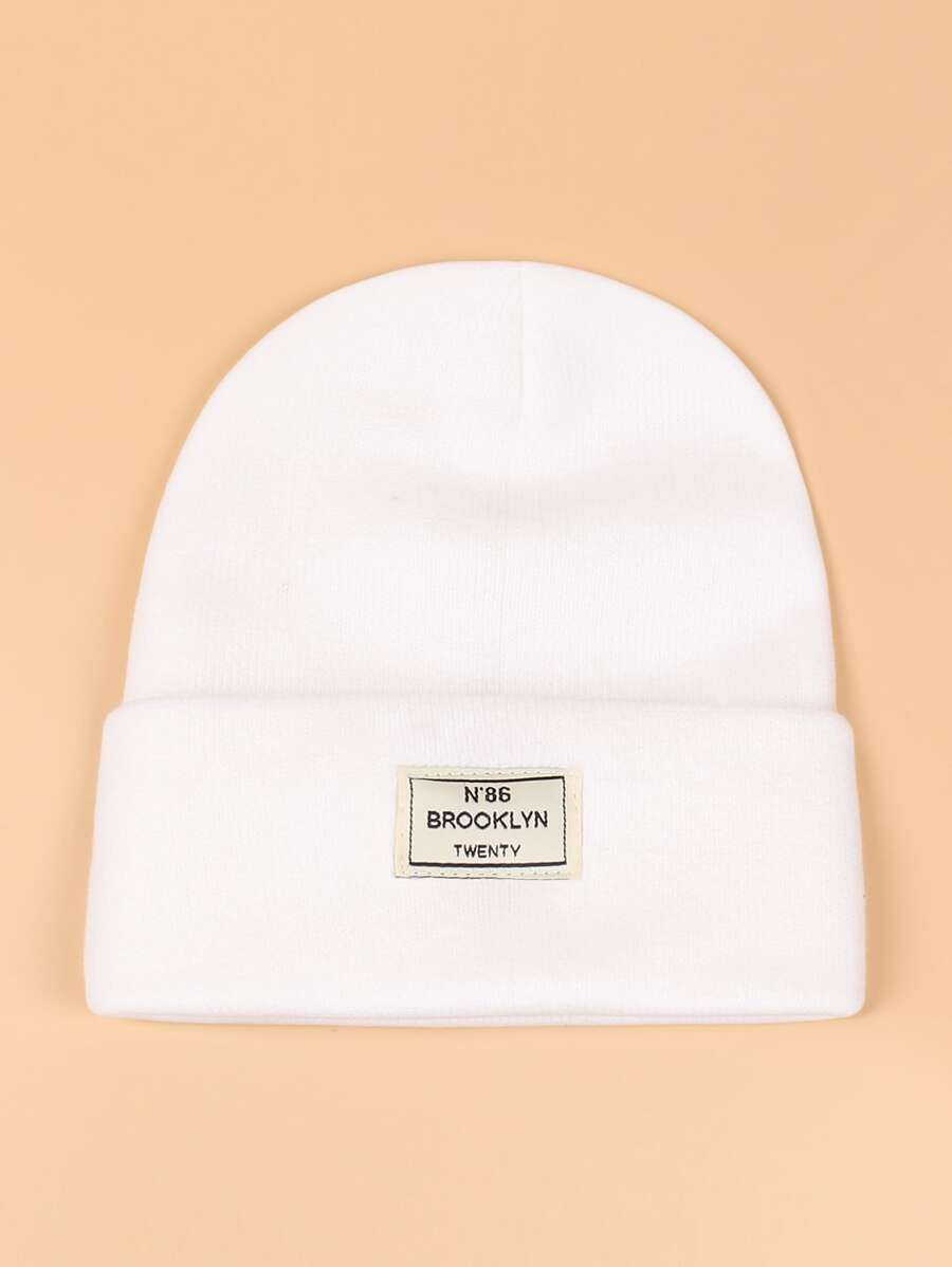 Letter Graphic Beanie - White - View 1