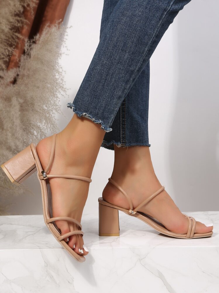 Women Thin Strap Chunky Heeled Multi-way Wear Sandals, Elegant Summer Heeled Sandals - Camel - View 1