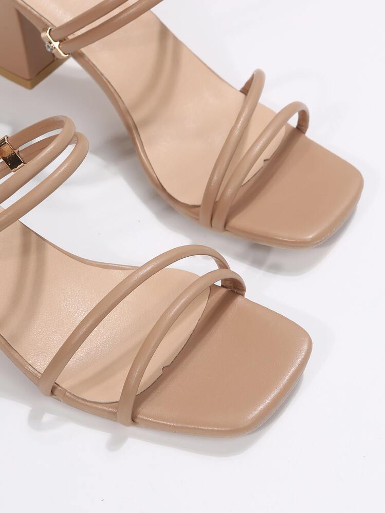 Women Thin Strap Chunky Heeled Multi-way Wear Sandals, Elegant Summer Heeled Sandals - Camel - View 7