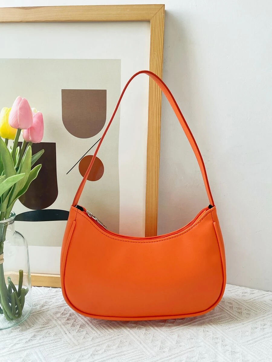Minimalist Neon Orange Hobo Bag - Orange - View 1