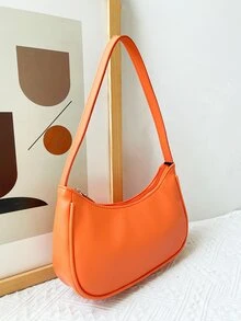 Minimalist Neon Orange Hobo Bag - Orange - View 2