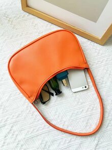 Minimalist Neon Orange Hobo Bag - Orange - View 5